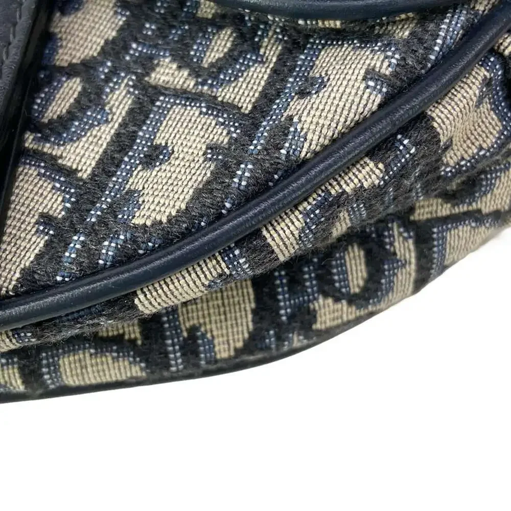 Christian Dior Saddlebag / Trotter Handbag Navy Cream Jacquard Leather